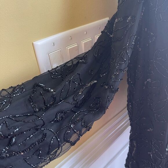 Vintage 1990s JMC 100% silk Beaded Black Cocktail Jacket Size 1X - Picture 6 of 15